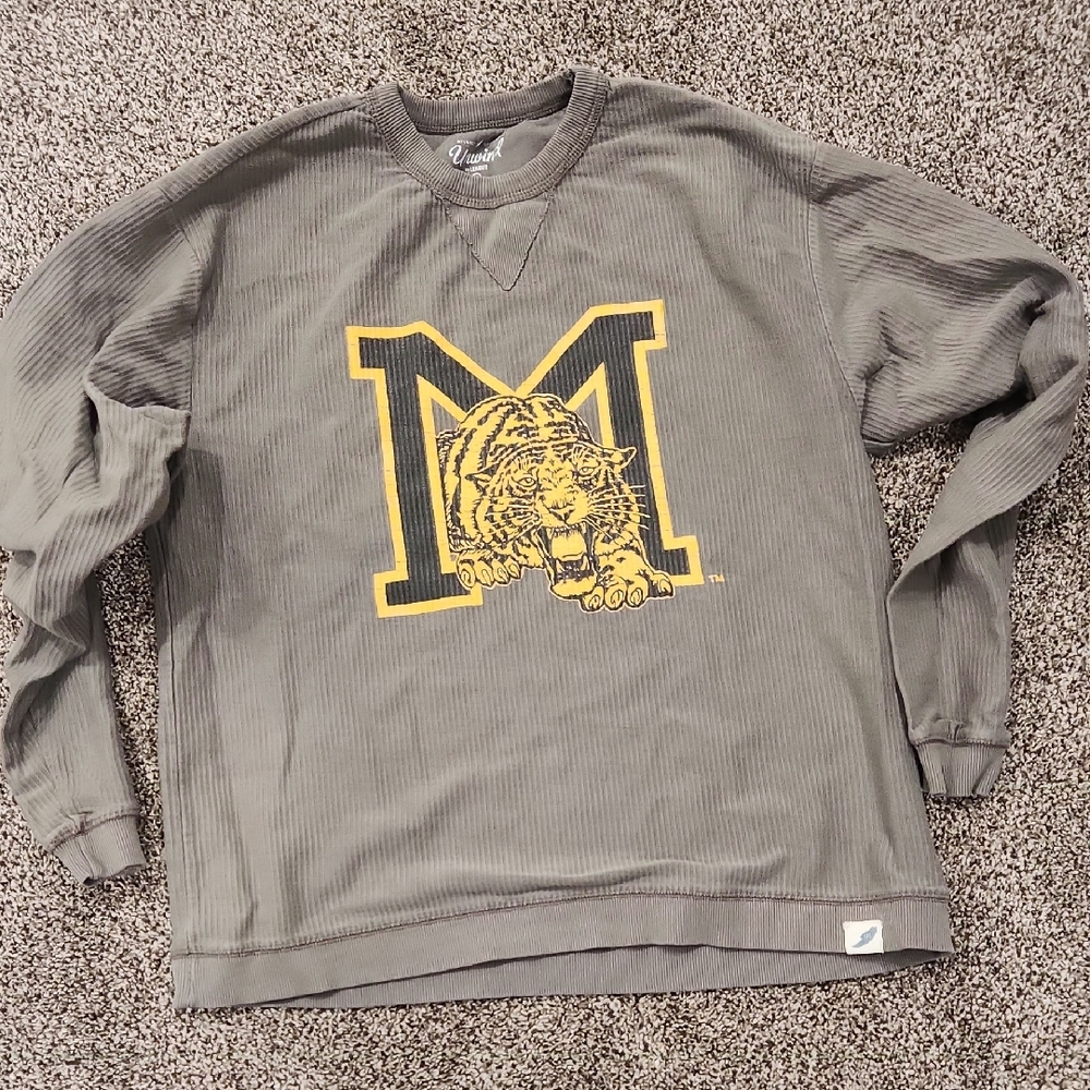 League Gray Crewneck Sweater with Yellow Tiger Logo